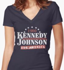 Vintage Kennedy Johnson 1960 Presidential Campaign Women's Fitted V-Neck T-Shirt