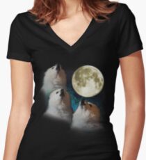 Gabe der Hund - Drei Gabe Moon Shirt mit V-Ausschnitt