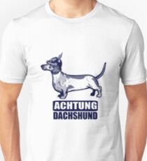 Achtung Dachshund blue Unisex T-Shirt