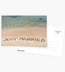 Just Married written in sand on a beautiful beach Postcards