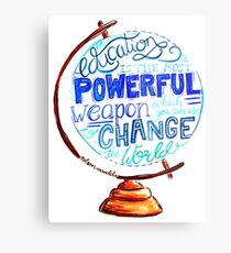 Lámina metálica Nelson Mandela - Education Change The World, Tipografía Vintage Globe Design