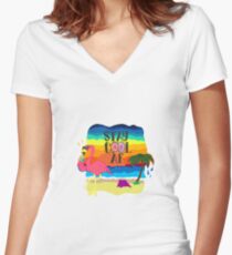 Lonely cool flamingo Women's Fitted V-Neck T-Shirt