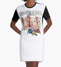 "Freunde, nicht Essen" Schwein Veggie Vegan Illustration T-Shirt Kleid