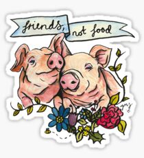 'Friends, not Food' Pig Veggie Vegan Illustration Sticker