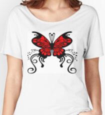 Camiseta ancha para mujer Mariposa con notas musicales