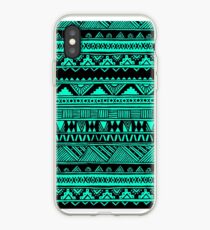 Vinilo o funda para iPhone Black Mint Turquoise Cute Girly Urban Tribal Aztec Andes Resumen patrón geométrico