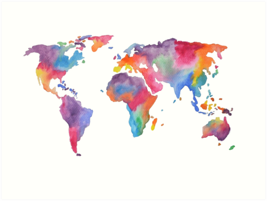 "Watercolor World Map Atlas " Art Prints By