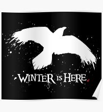 Winter is Here - Large Raven on Black Poster