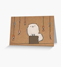 Fluffy Cat with Colourful Fish Greeting Card