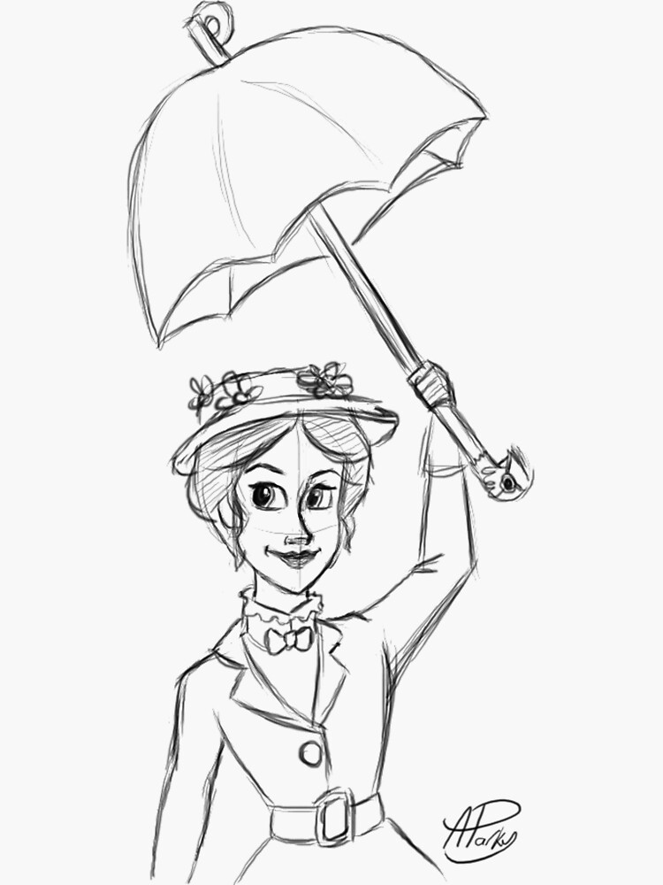 "Mary Poppins Sketch" Sticker by APParky Redbubble