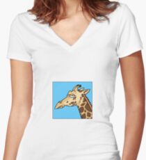Giraffe is not amused Women's Fitted V-Neck T-Shirt