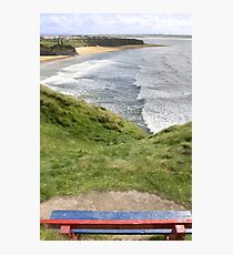 view of beach and cliffs in Ballybunion from bench Photographic Print