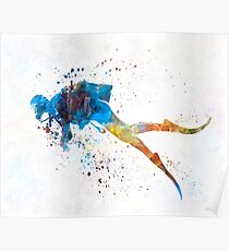 Póster Hombre buceador 01 en acuarela