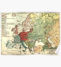 Vintage linguistische Karte von Europa (1907) Poster