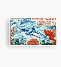 1965 French Polynesia Spearfishing Postage Stamp Canvas Print