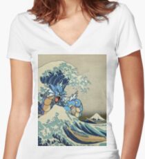 The Great Wave Off Gyarados Women's Fitted V-Neck T-Shirt