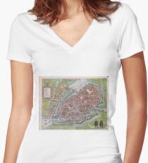 Vintage Map of Hamburg Germany (1590) Women's Fitted V-Neck T-Shirt