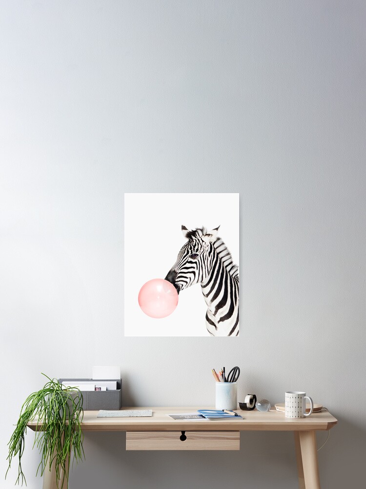 Alternate view of Zebra print, Bubble gum, Nursery art, Zebra wall art, Animal, Kids room, Modern art, Wall decor Poster