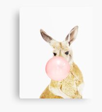 Kangaroo print, Bubble gum, Nursery art, Kangaroo wall art, Animal, Kids room, Modern art, Wall decor Metal Print