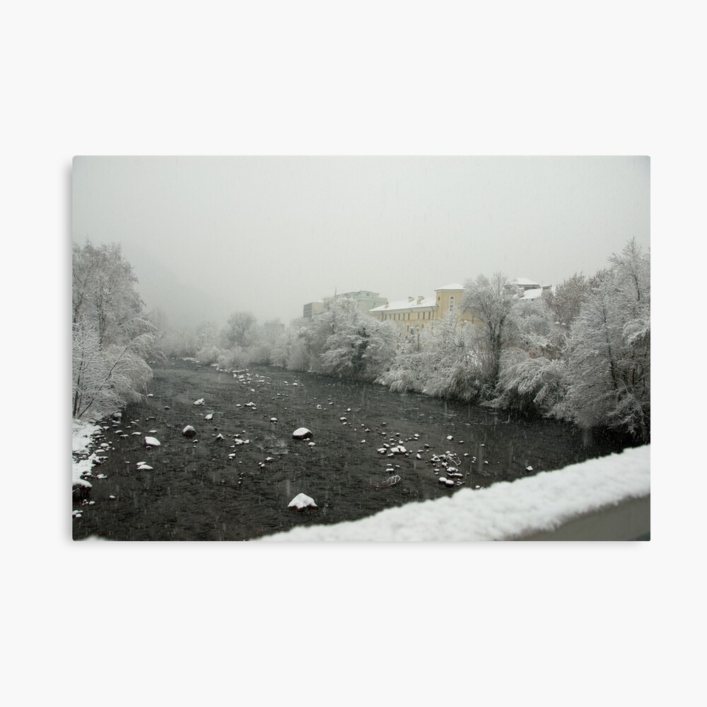 Snow storm on the Talvera River, Bolzano/Bozen, Italy Canvas Print