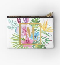 Tropical Floral With Gold Initial M Studio Pouch