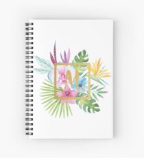 Tropical Floral With Gold Initial M Spiral Notebook