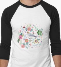 Beautiful bird in flowers Men's Baseball ¾ T-Shirt