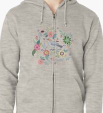 Beautiful bird in flowers Zipped Hoodie