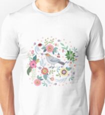 Beautiful bird in flowers Slim Fit T-Shirt