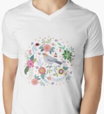 Beautiful bird in flowers Men's V-Neck T-Shirt