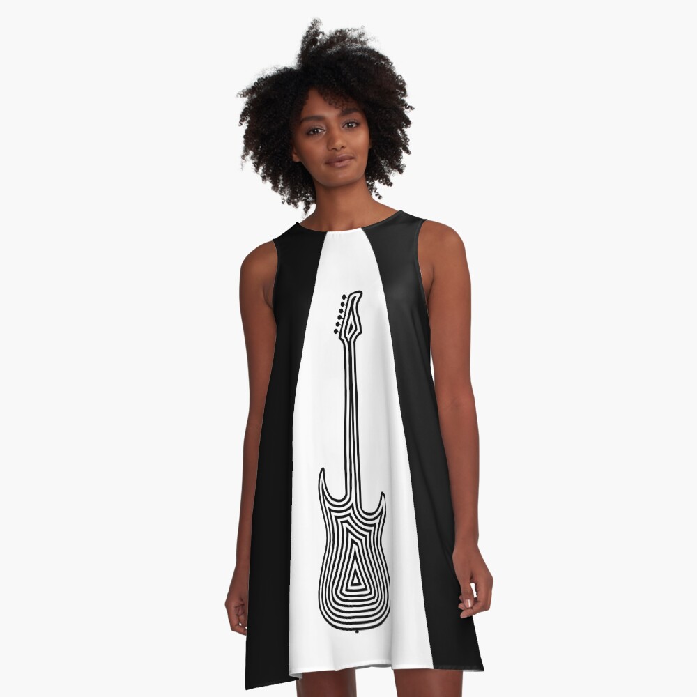 Black and White Electric Guitar A-Line Dress