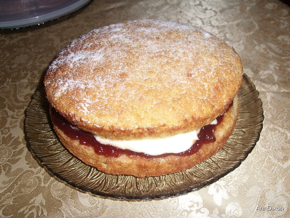 "Victoria Sponge with Homemade Raspberry Jam and Fresh Cream" by