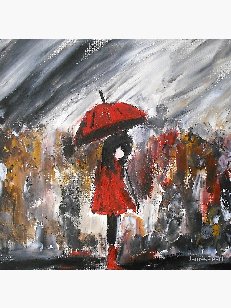 Girl In Red Raincoat Umbrella Rainy Day Acrylic Painting On Paper Tote Bag