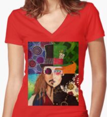 Johnny Depp Character Collage Women's Fitted V-Neck T-Shirt