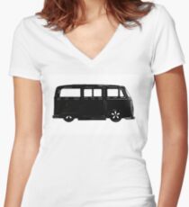 VW Bay window Bus in Black Women's Fitted V-Neck T-Shirt