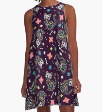 Dia de Los Gatos A-Linien Kleid