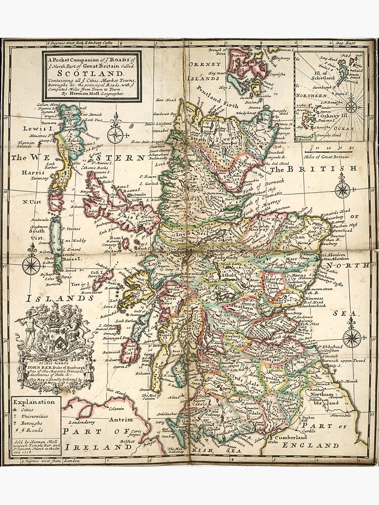 Traditional Map of Scotland (1718) Canvas Print photograph relating to Printable Map of Scotland named Classic Map of Scotland (1718) Canvas Print