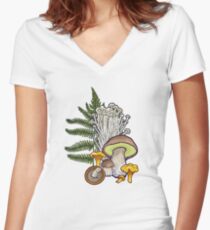 mushroom forest Women's Fitted V-Neck T-Shirt