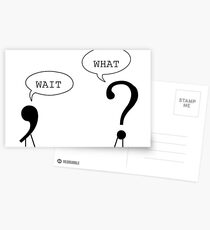 Warten Sie, was lustig Grammatik Interpunktion Komma Fragezeichen Dialog Cool Smart Joke Postkarten