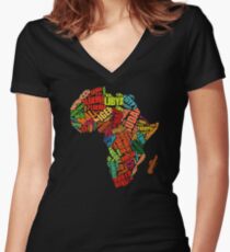 Africa Word Pattern Africa Map T-Shirt Women's Fitted V-Neck T-Shirt