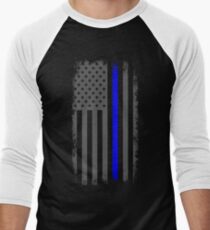 Vertical Thin Blue Line American Flag Men's Baseball ¾ T-Shirt