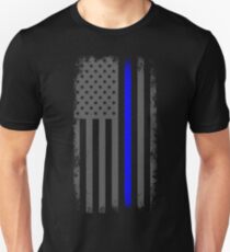 Vertical Thin Blue Line American Flag Unisex T-Shirt