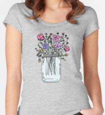 Einmachglas mit Blumen Tailliertes Rundhals-Shirt