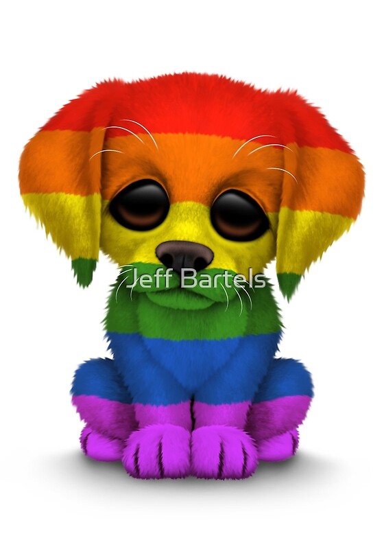 "Cute Gay Pride Rainbow Flag Puppy Dog" Framed Prints by 