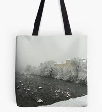 Snow storm on the Talvera River, Bolzano/Bozen, Italy Tote Bag