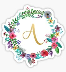 Floral Initial Wreath Monogram A Sticker