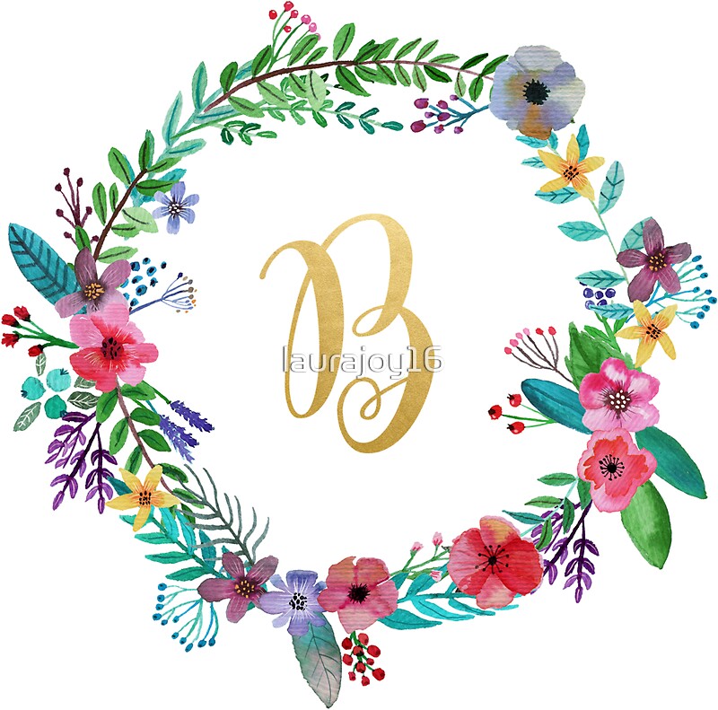 "Floral Initial Wreath Monogram B" Stickers By Laurajoy16 | Redbubble