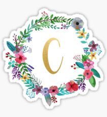 Pegatina Guirnalda inicial floral Monogram C