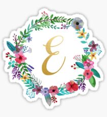 Floral Initial Wreath Monogram E Sticker