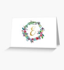 Floral Initial Wreath Monogram E Greeting Card